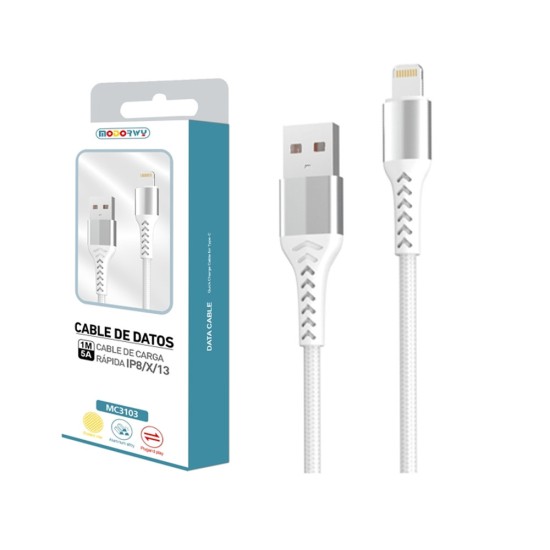 Cable Modorwy MC3103 Lightning 5A 1m Blanco Cable Modorwy MC3103 Lightning 5A 1m Blanco